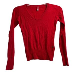 Women’s Piazza Italia Linear Collection V-Neck Sweater in Red Sz Sm